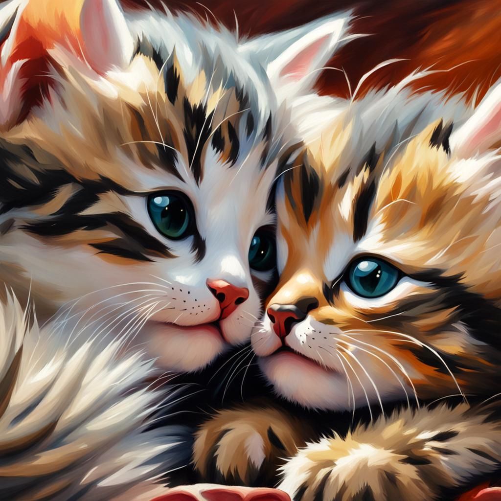 CGI Cartoon Kittens Snuggling: An Oil Painting