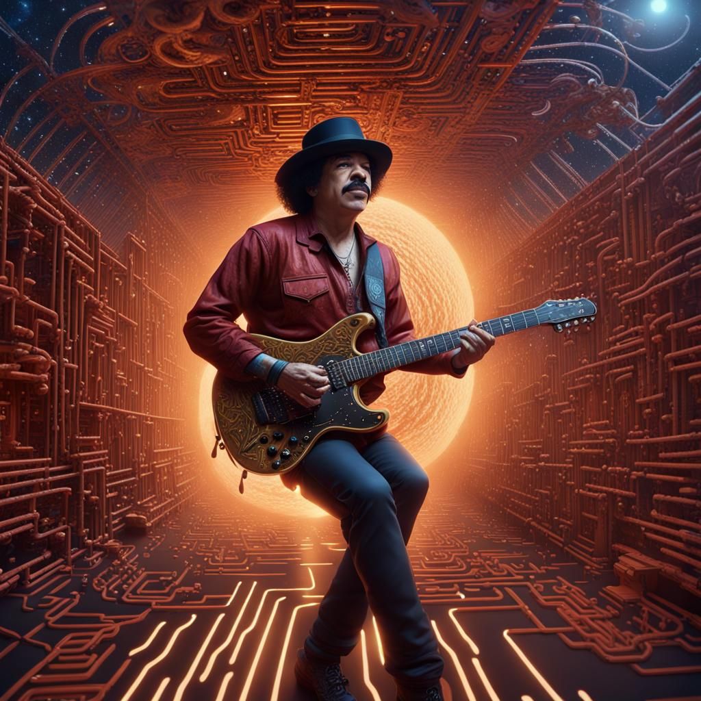 Carlos Santana in Guitar String Space Maze