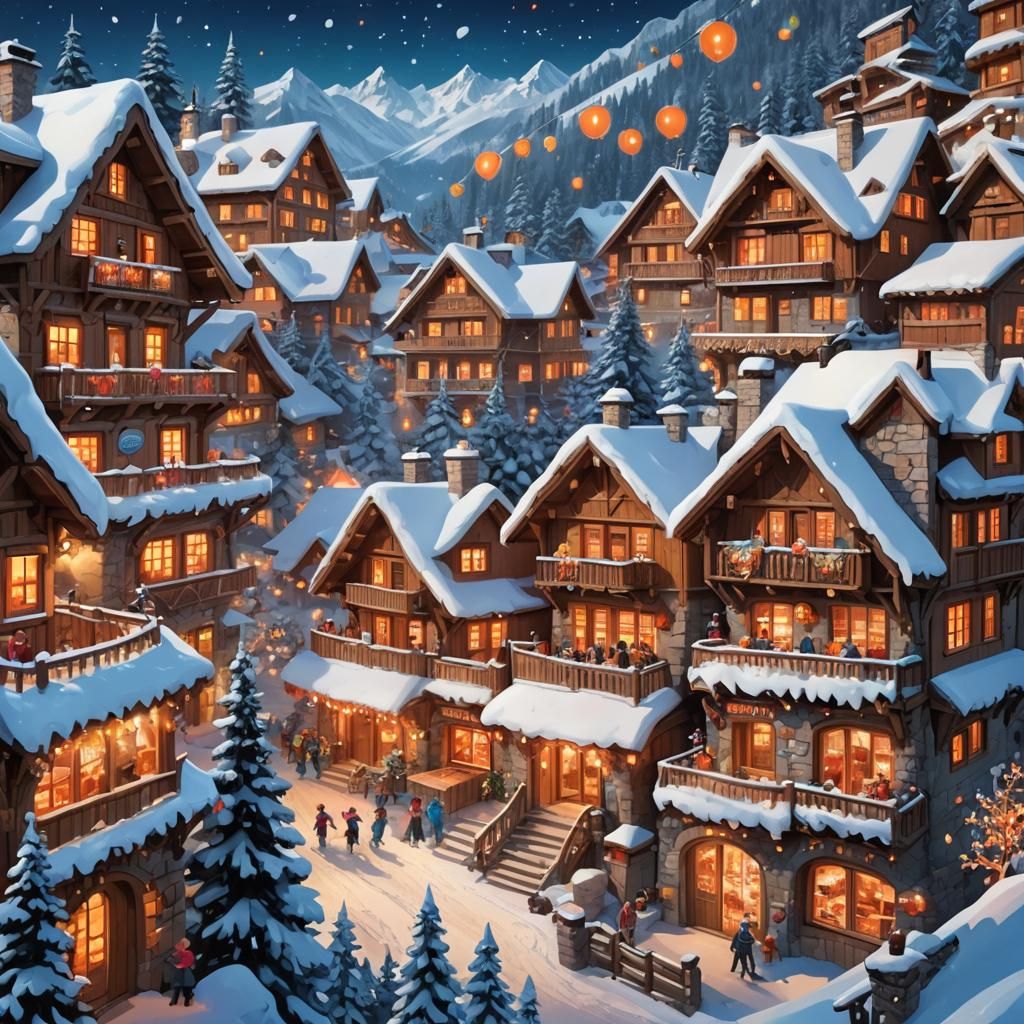 Charming Alpine Ski Chalet Concept Art