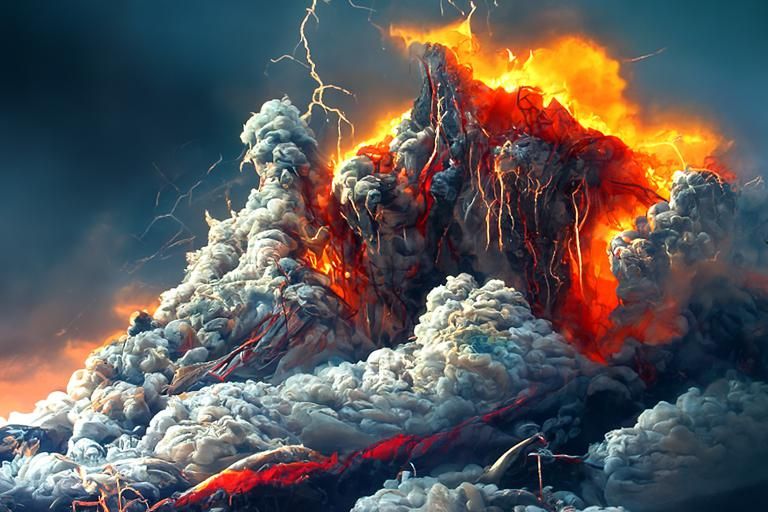 Volcanic Eruption with Lava and Electrical Storm