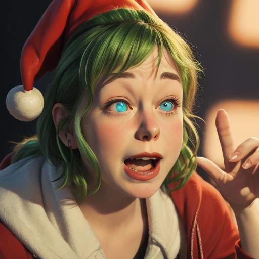 The Grinch with the biggest smirk and poor little Cindy Lou