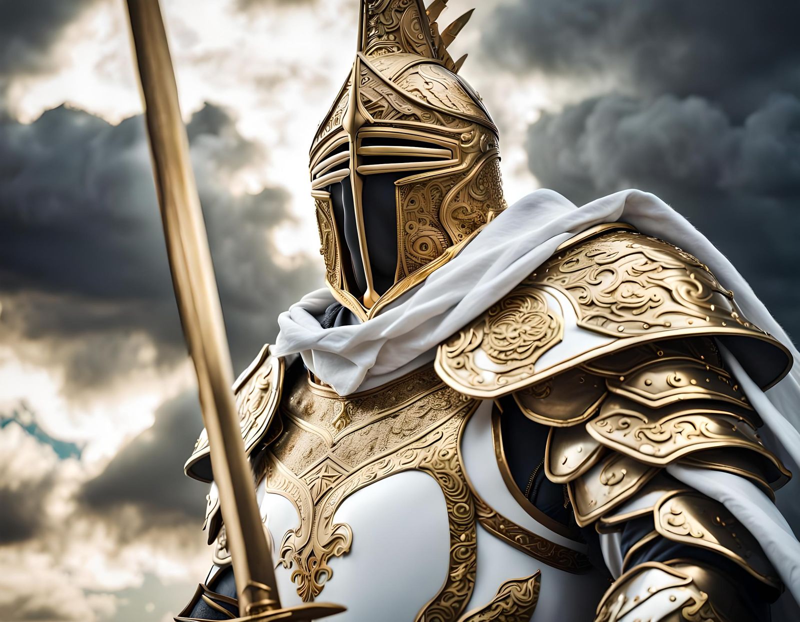 Guardian of Light in White and Gold Armor
