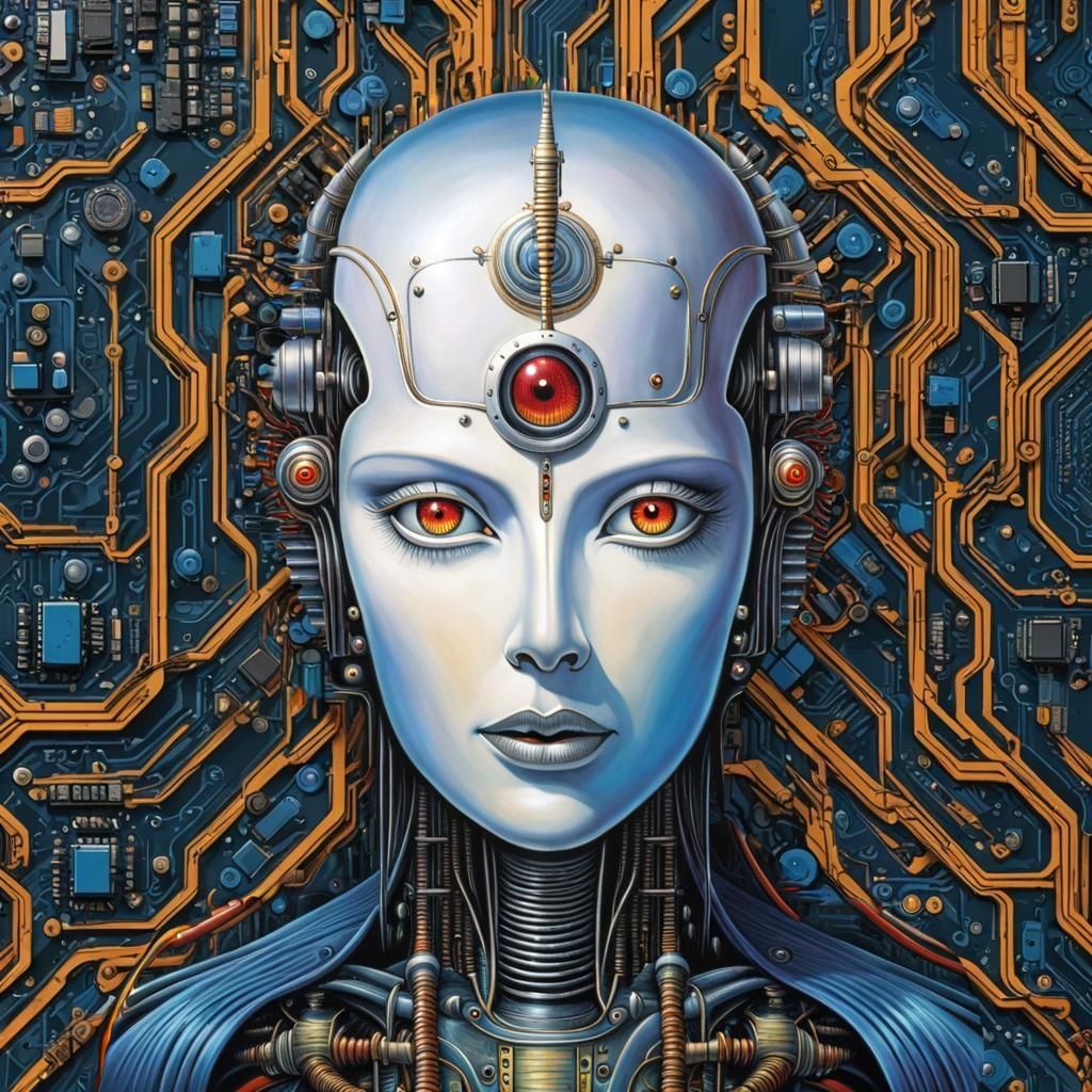 Cybernetic Robot Portrait in Cyberpunk Style