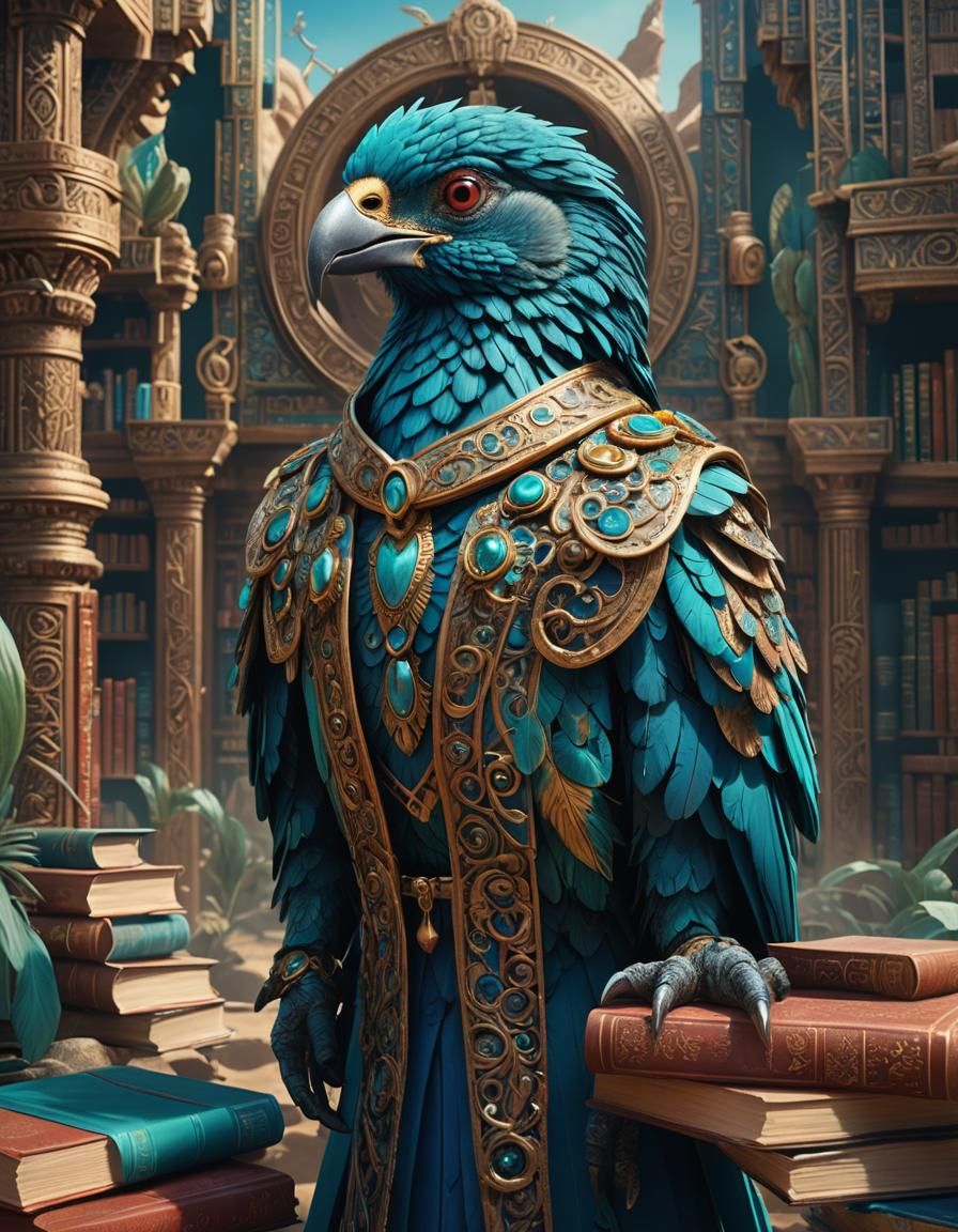 Quetzal Humanoid in Desert Robes, Detailed Matte Painting