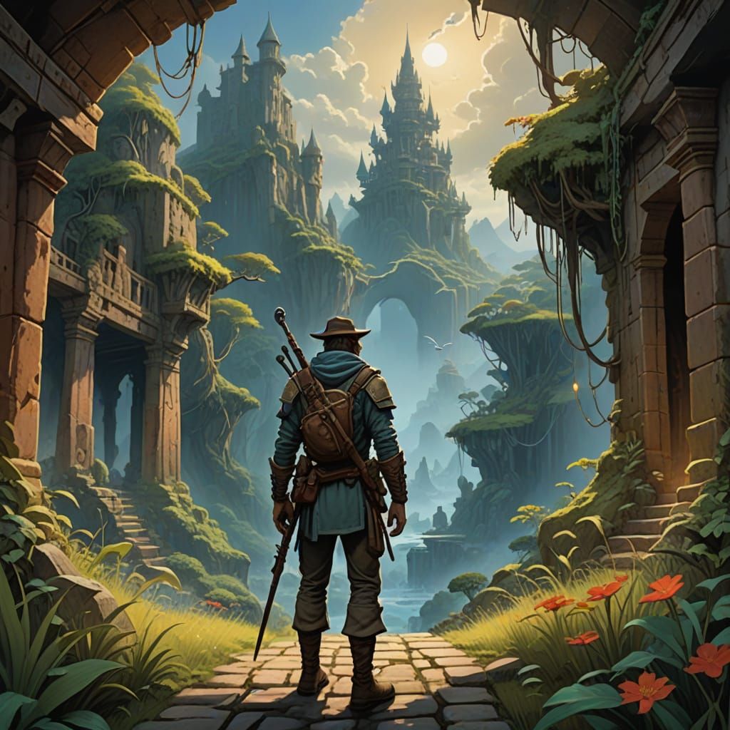 Questing Through Vibrant Realms in Ancient Armor