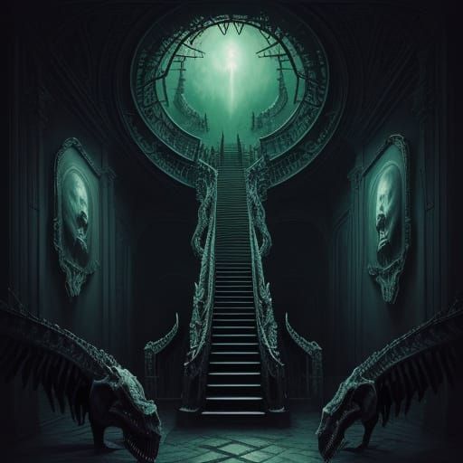 Dinosaur Skull Staircase in Eerie Luminescence
