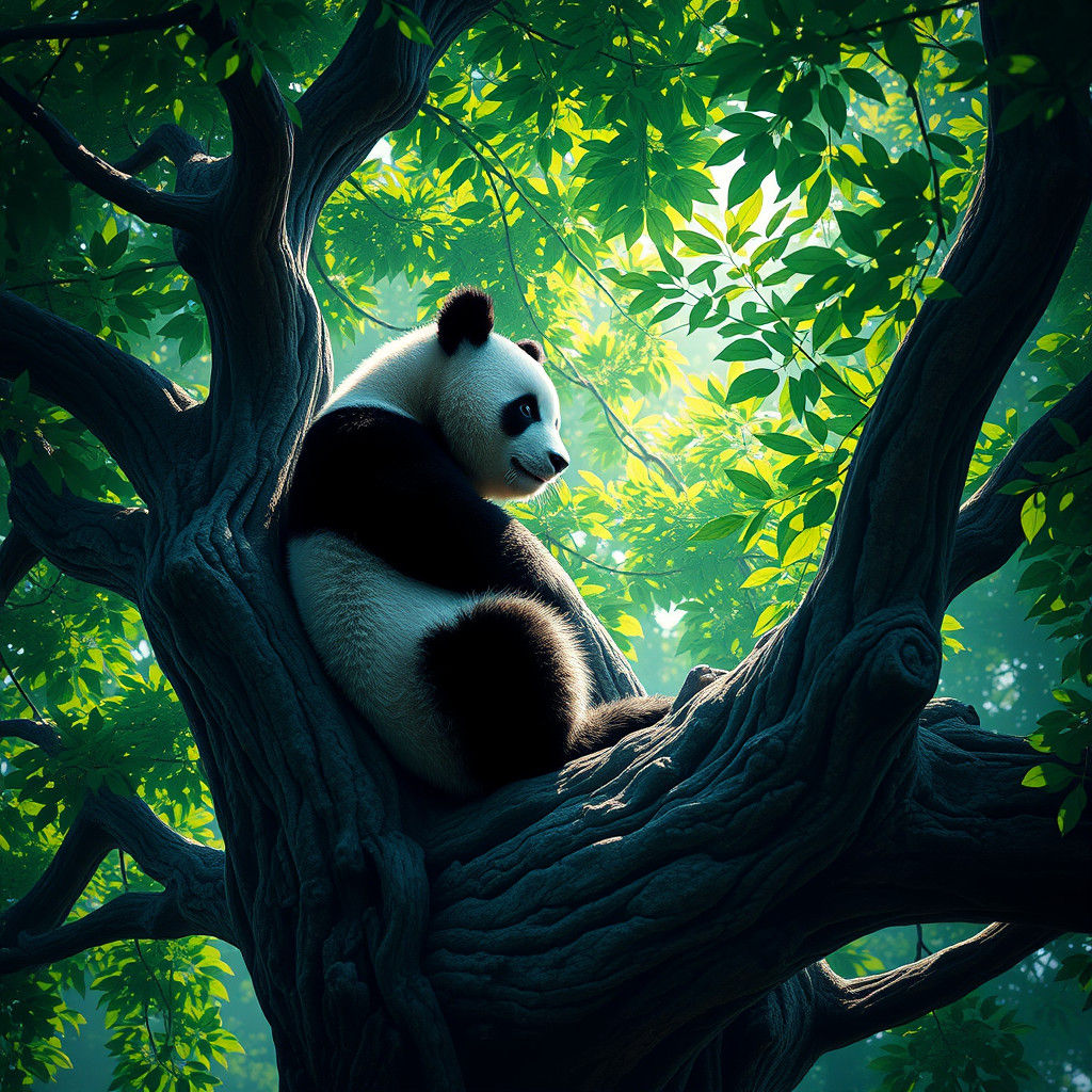 Majestic Panda in Emerald Forest, Fantasy Art