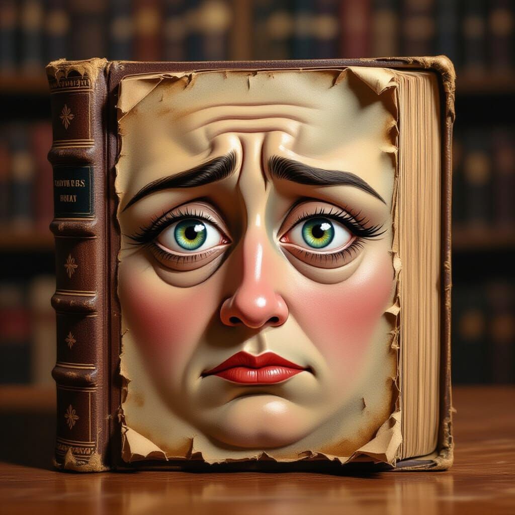 Old Book with Curious Eyes in Painterly Realism Style