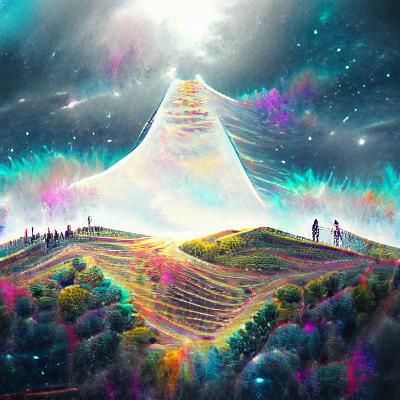 Astral Hilltop Illustration in Mixed Media