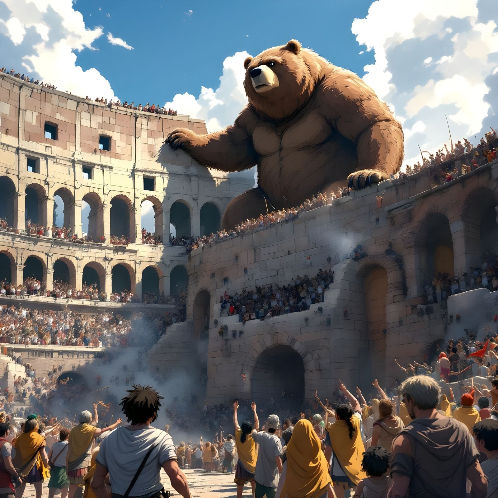 Giant Bear Watches Gladiators in Anime Colosseum