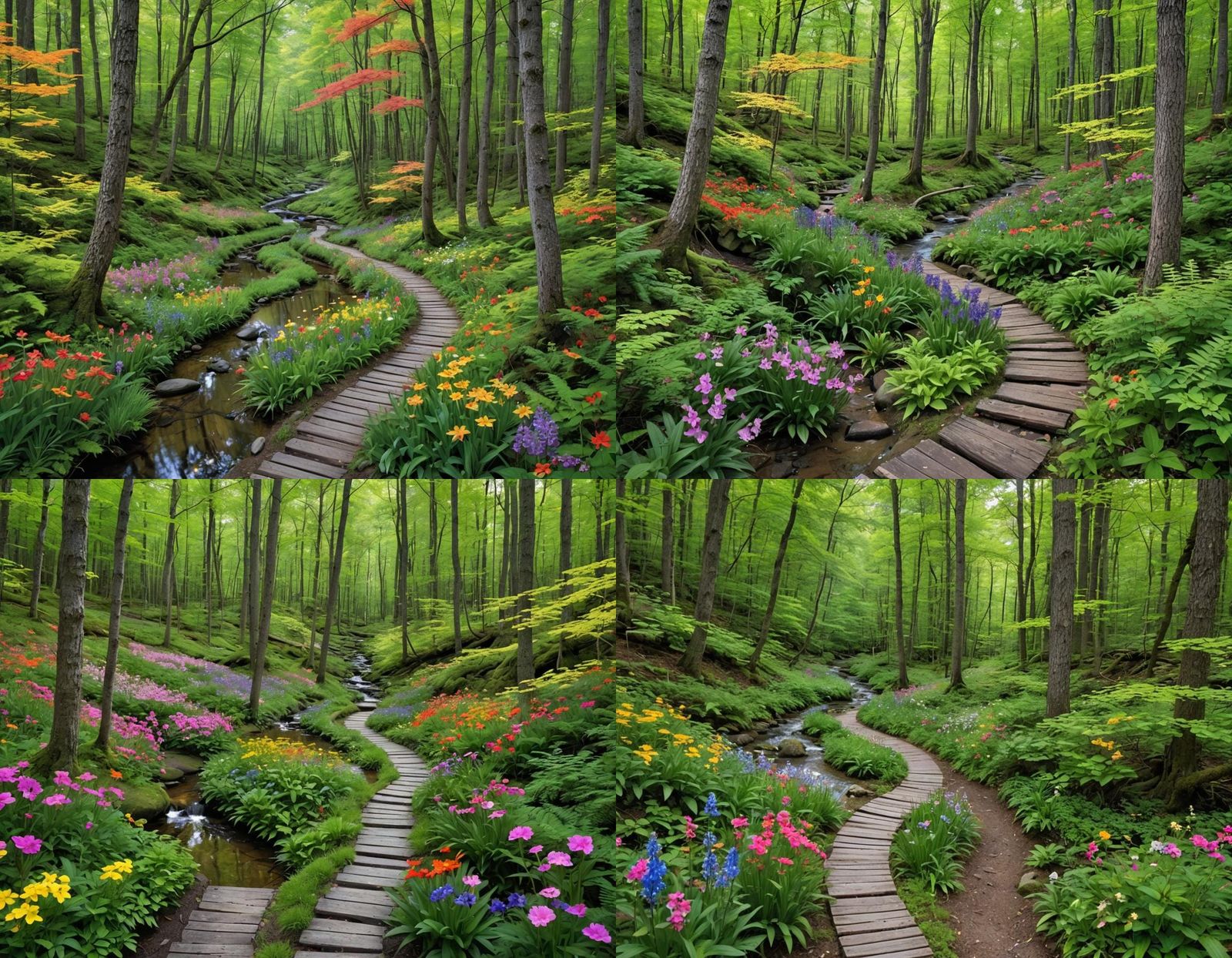Enchanting Forest Path with Vibrant Flowers