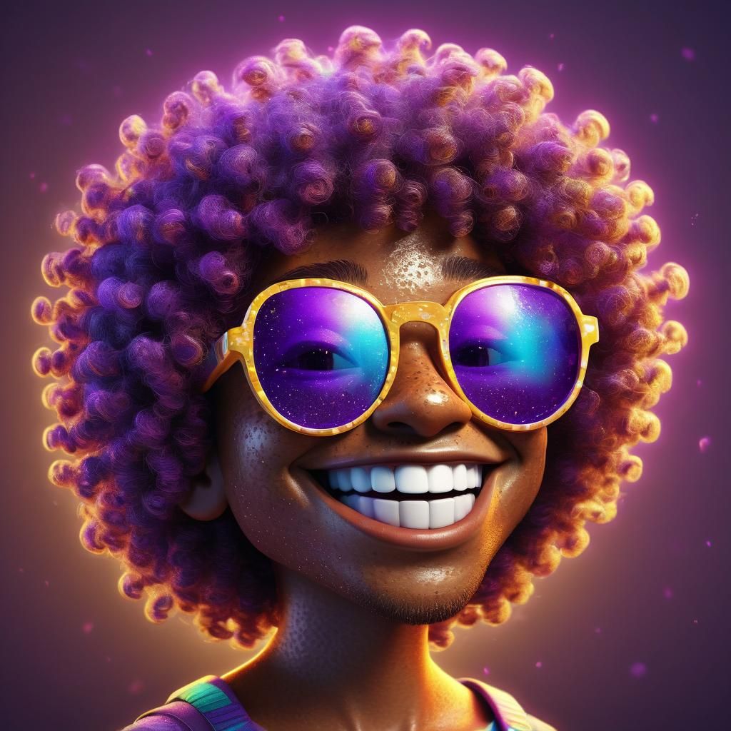 Smiley Face with Afro and Sunglasses: 3D Cartoon