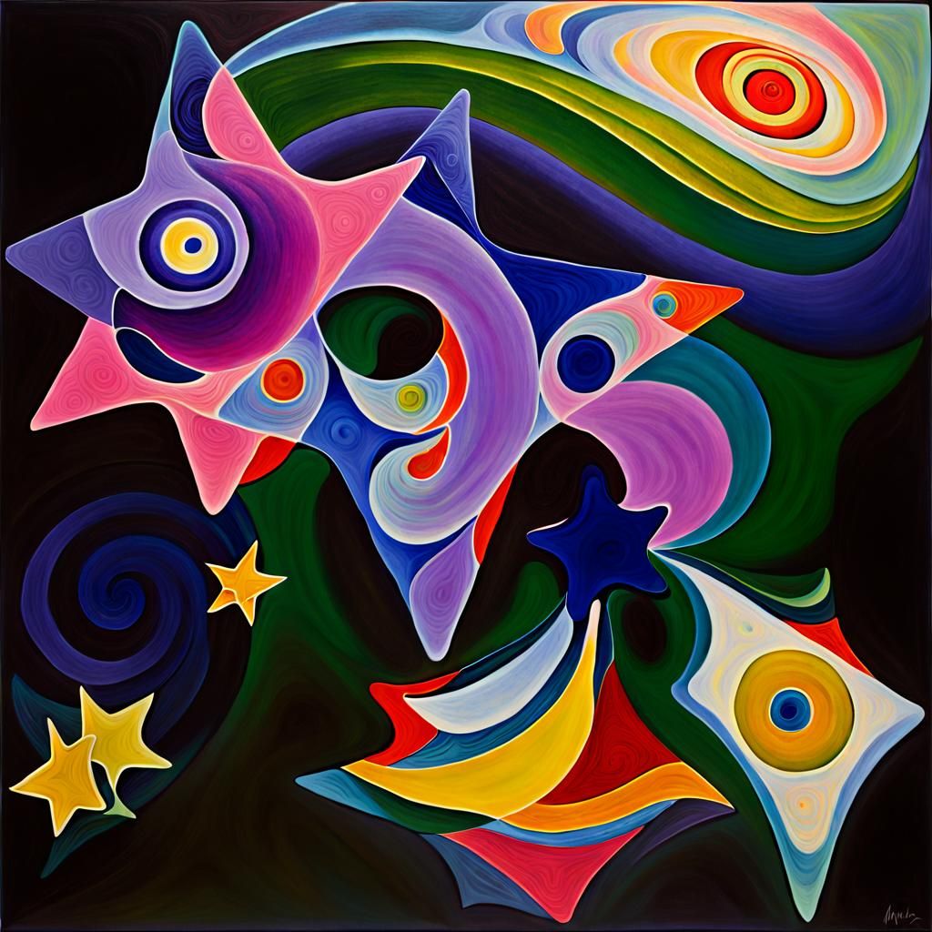 Abstract Geometric Stars in Vivid Naive Art Style
