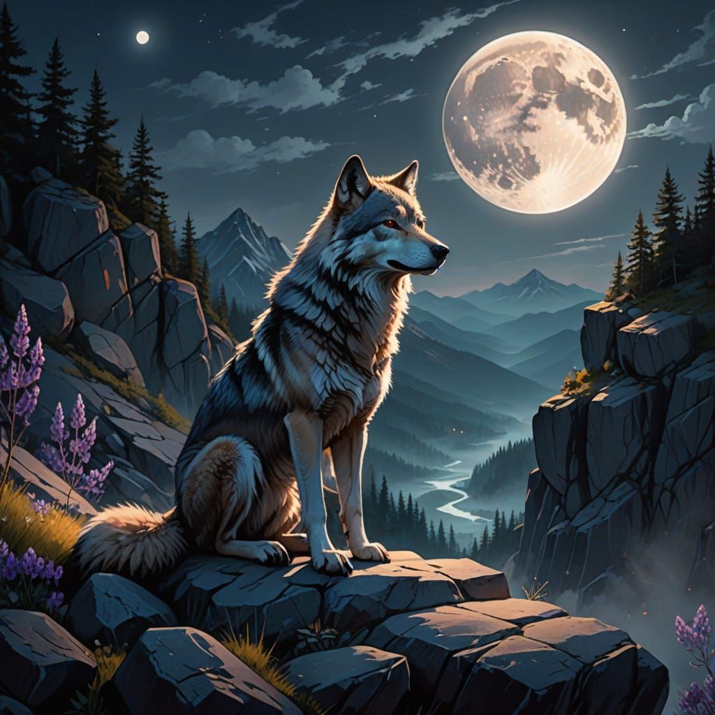 Wolf Silhouettes Under the Radiant Full Moon