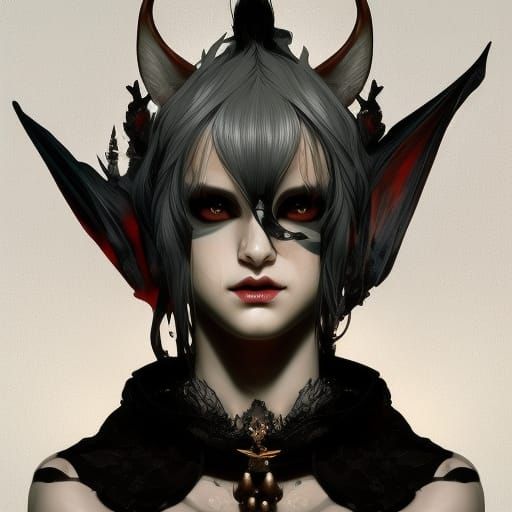 Gothic Kitsune Portrait in Hyperdetailed Style