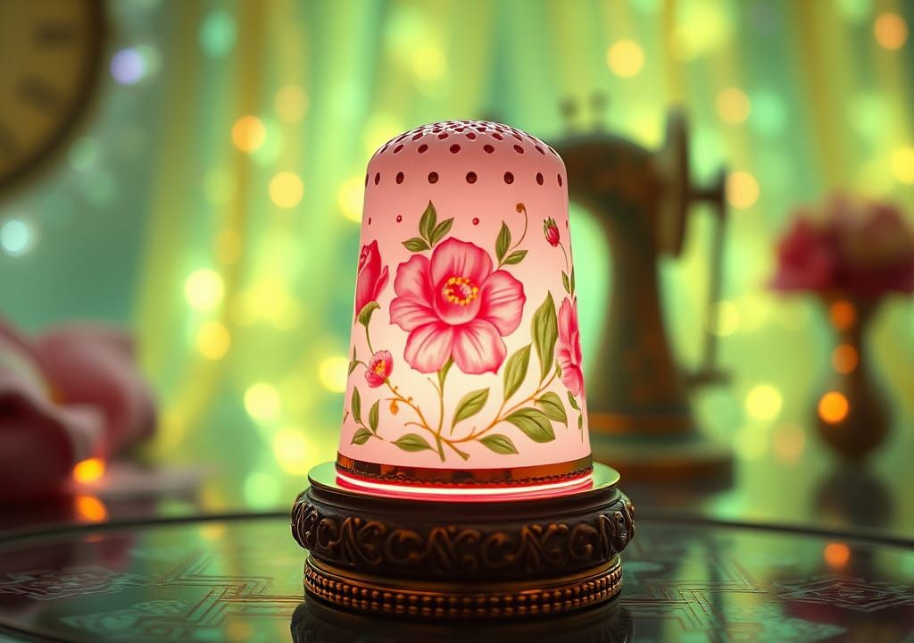 Enameled Porcelain Thimble in Sewing Room Fantasy