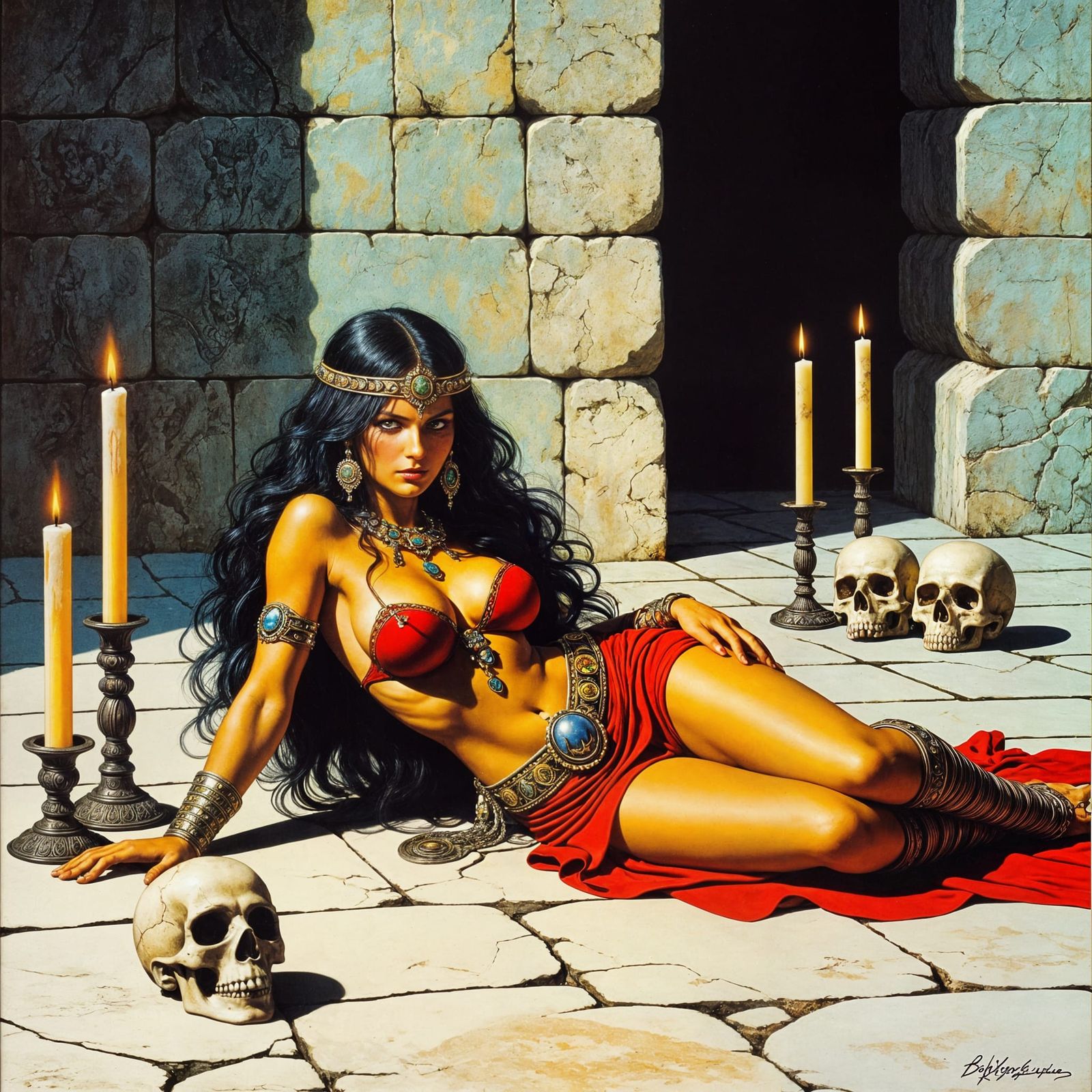 Barbarian Princess in Dark Fantasy Style Illustration