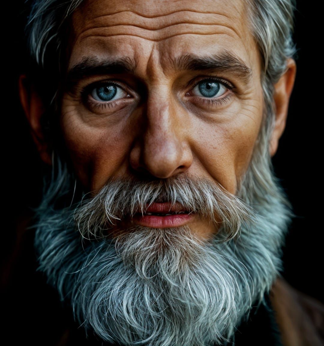 Wise Old Man with Piercing Blue Eyes Portrait