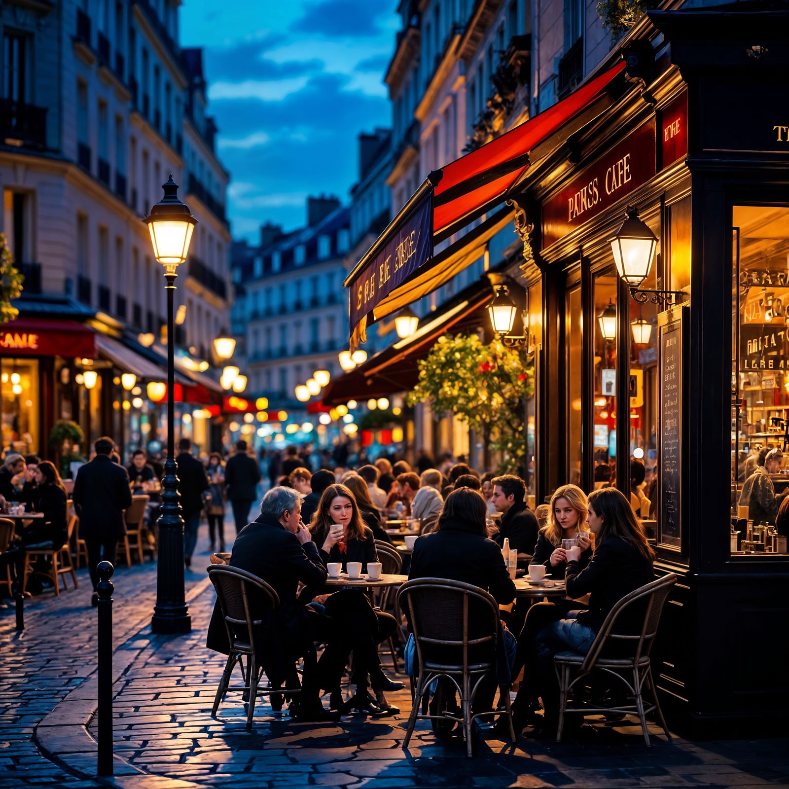 Parisian Cafe at Twilight: Digital Matte Art