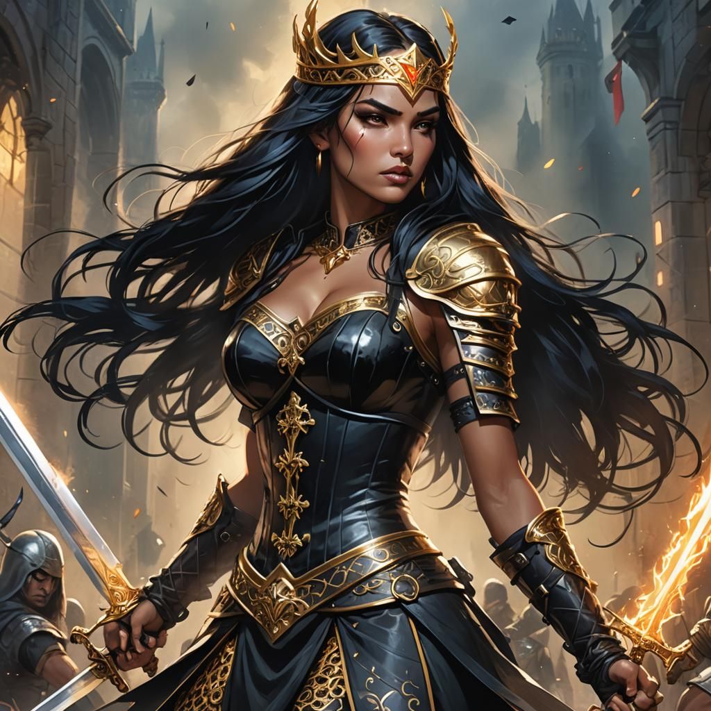 Comic Book Heroine with Sword in Sunlight