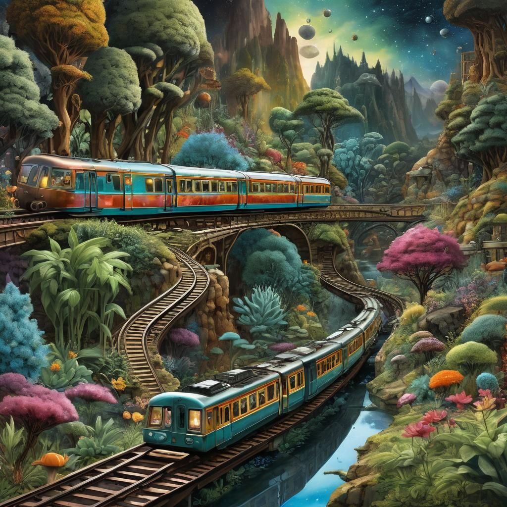 Surreal Train Through Extraterrestrial Gardens