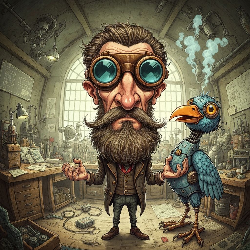 Steampunk Inventor Presents Mechanical Bird in Fisheye Style