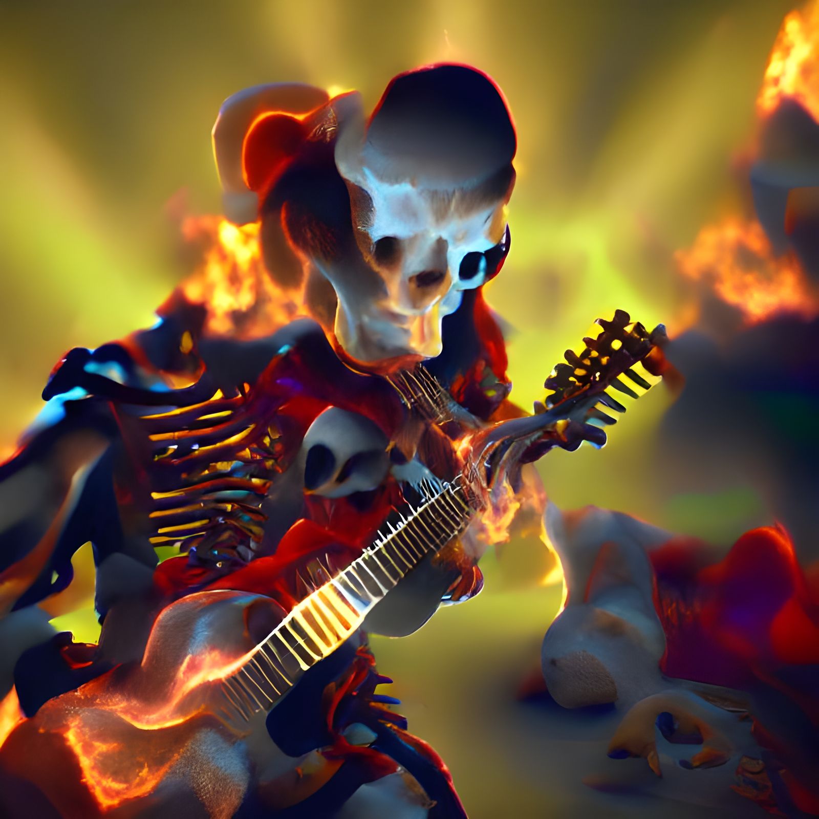 A Skeleton Playing Guitar in Hell