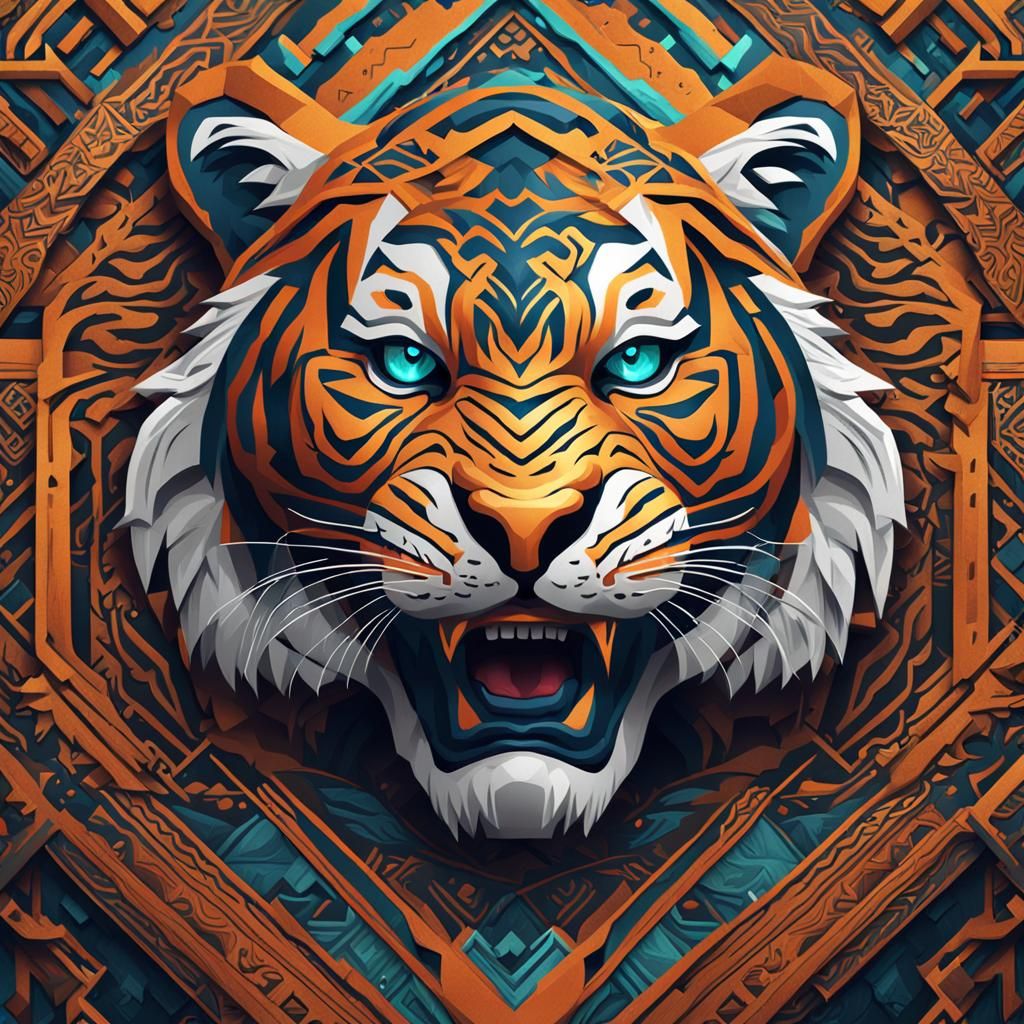 Modern Tribal Tiger Tattoo Design in Matte Painting Style