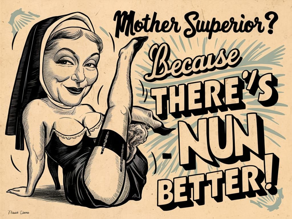 Vintage Humorous Postcard of a Sultry Abbess