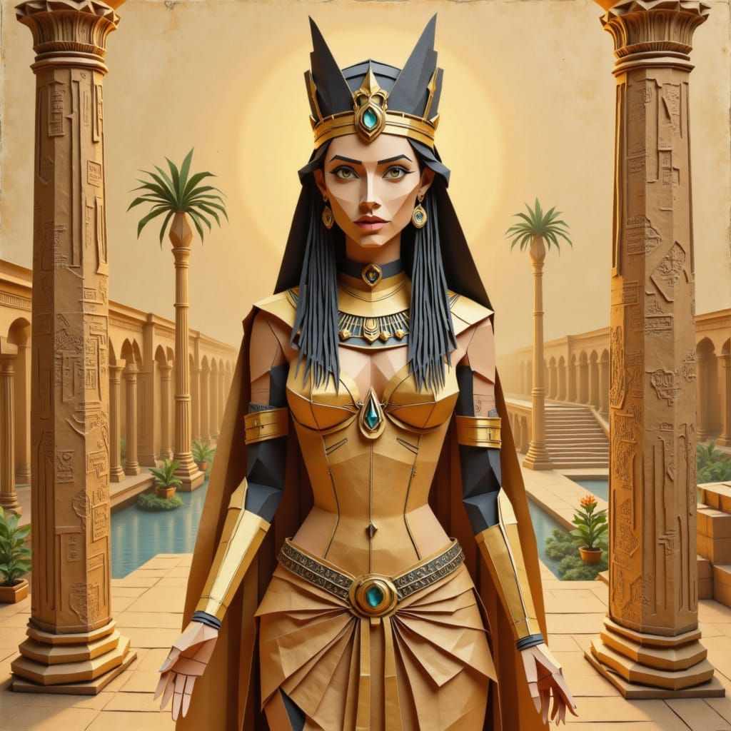 Egyptian Princess as Charcoal Sketch on Aged Parchment