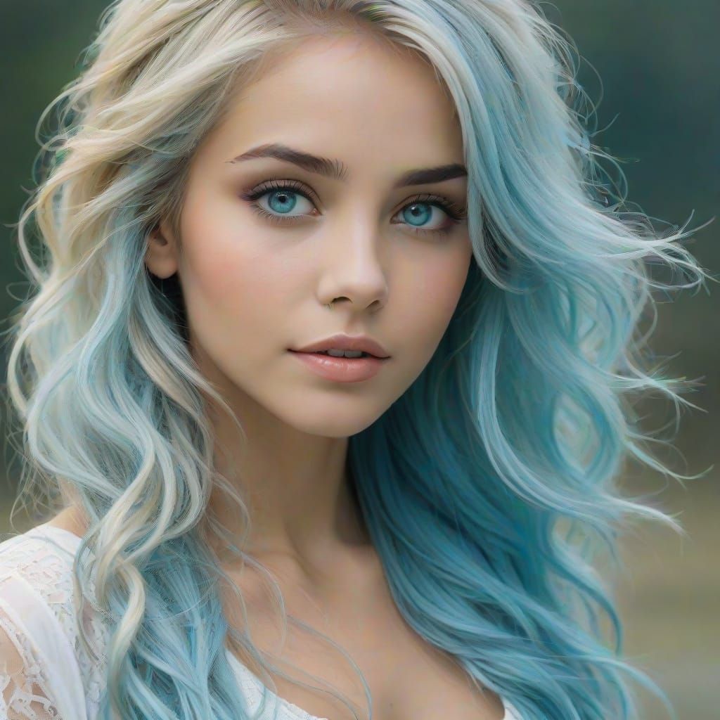 Goddess of the Waterfall with Flawless Blonde Hair and Celes...