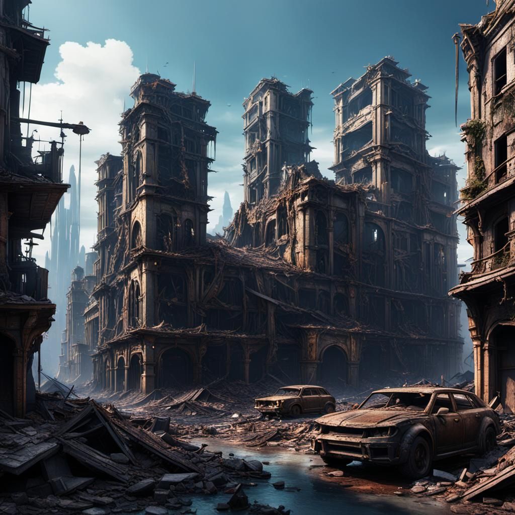 Detailed Matte Painting of a Destroyed City