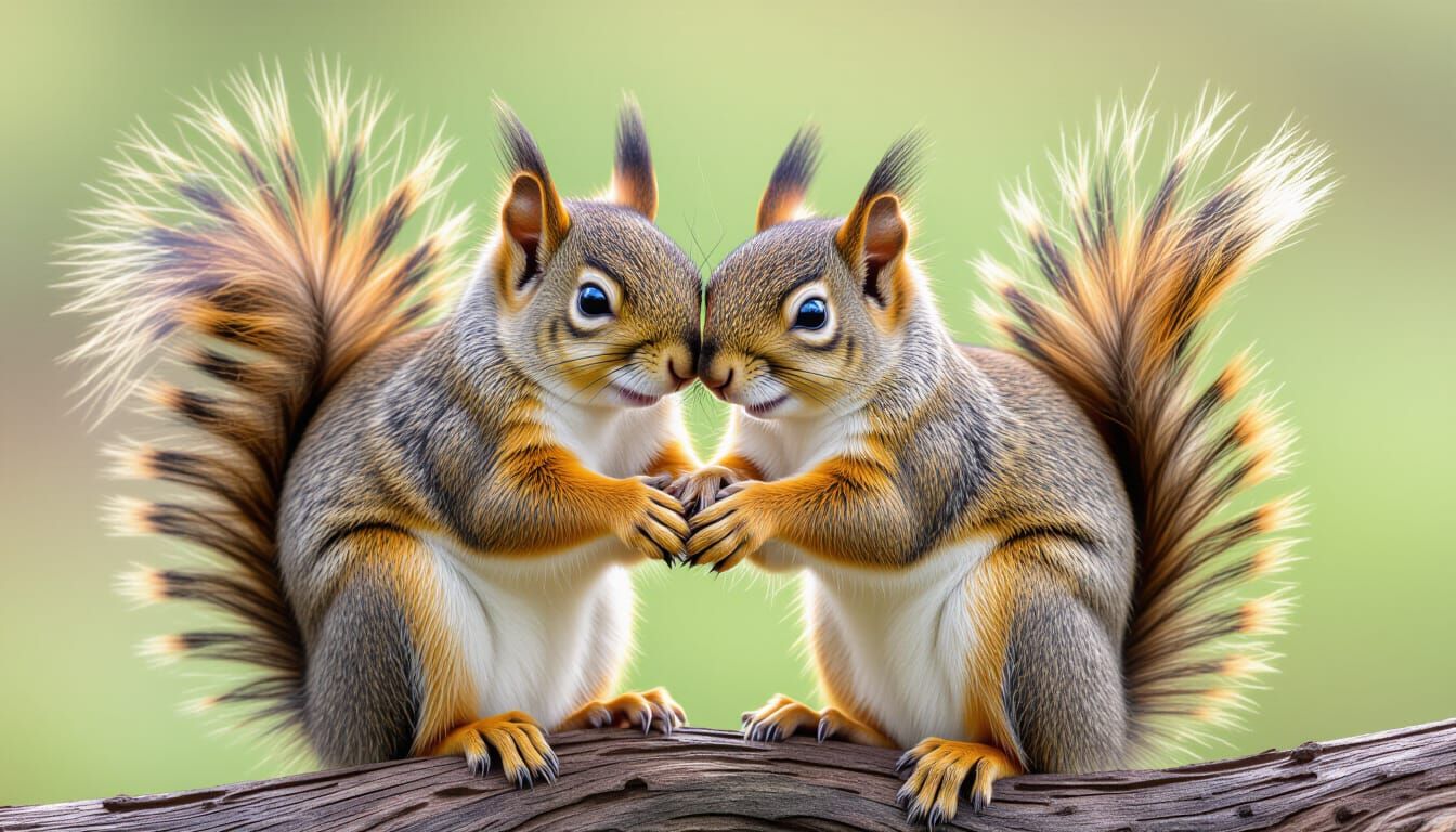 Two Adorable Squirrels Cuddling on a Tree Branch