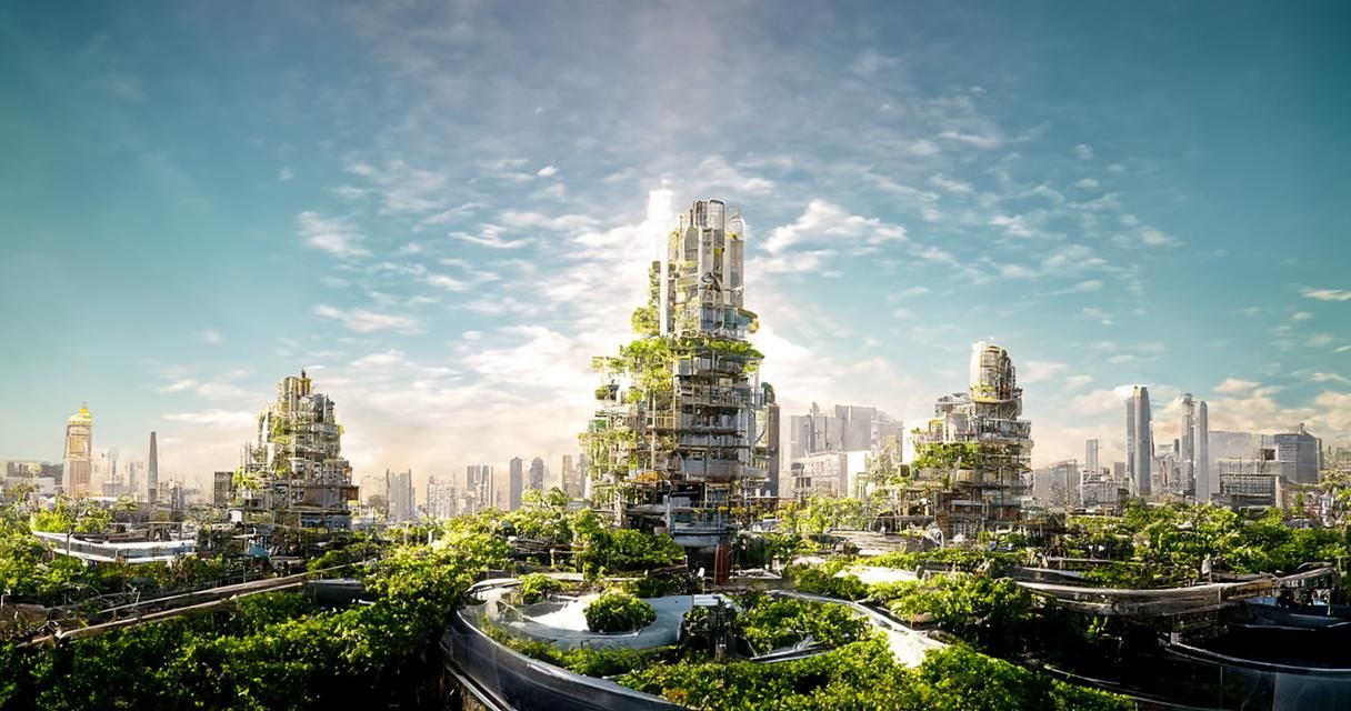 Lush bio city with complex infrastructure by mS, artstation,...