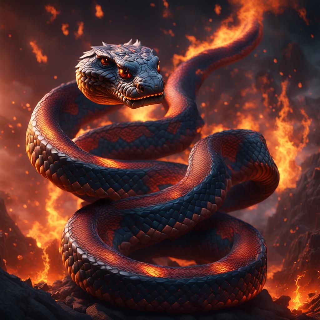 Detailed Fire Snake Concept Art in 8K