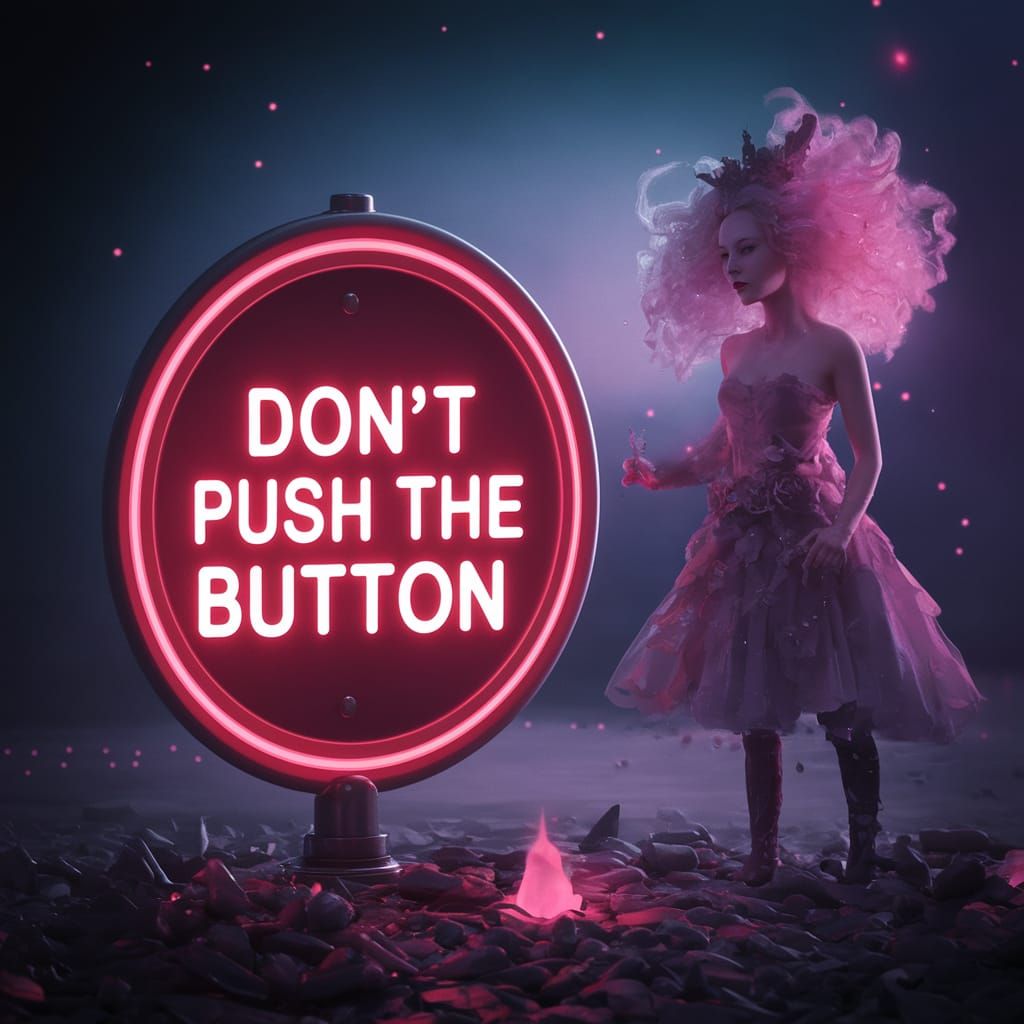 Cyberpunk Warning Sign in a Dark, Neon-Lit Future