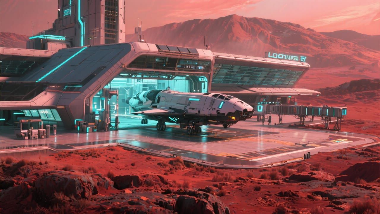 Futuristic Mars Airport Terminal in Synergetic Style