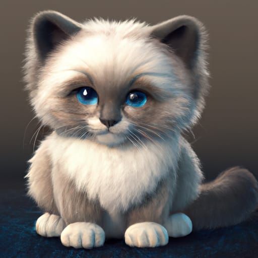 Adorable Baby Ragdoll Cat in Space: Digital Illustration