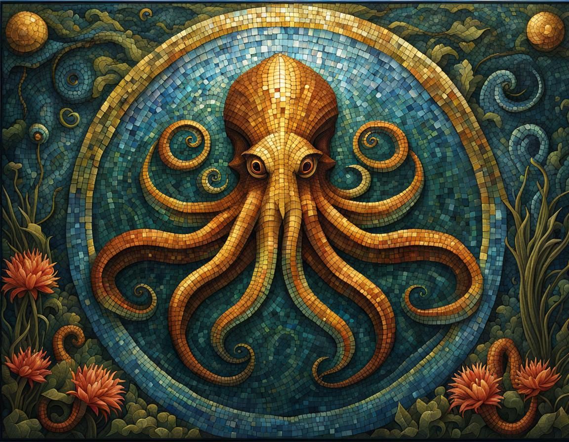 Underwater Cthulhu Mosaic: A Dark Fantasy Masterpiece