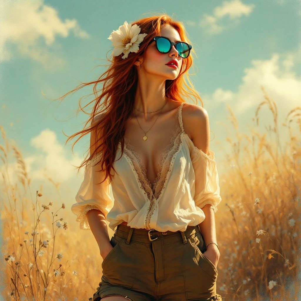 Romantic Portrait of a Young Woman in a Vibrant Golden Hour ...