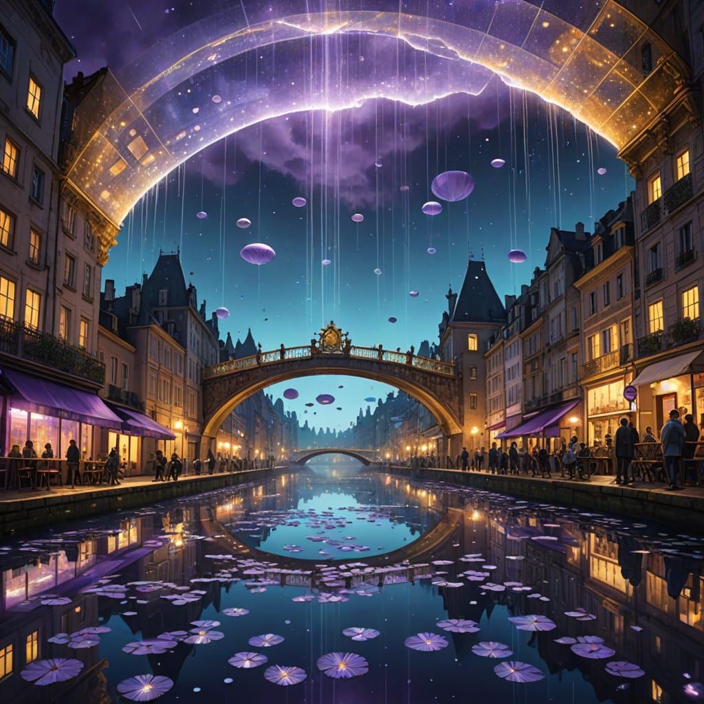 Surrealistic Landscape Floating in Infinite Starry Sky with ...