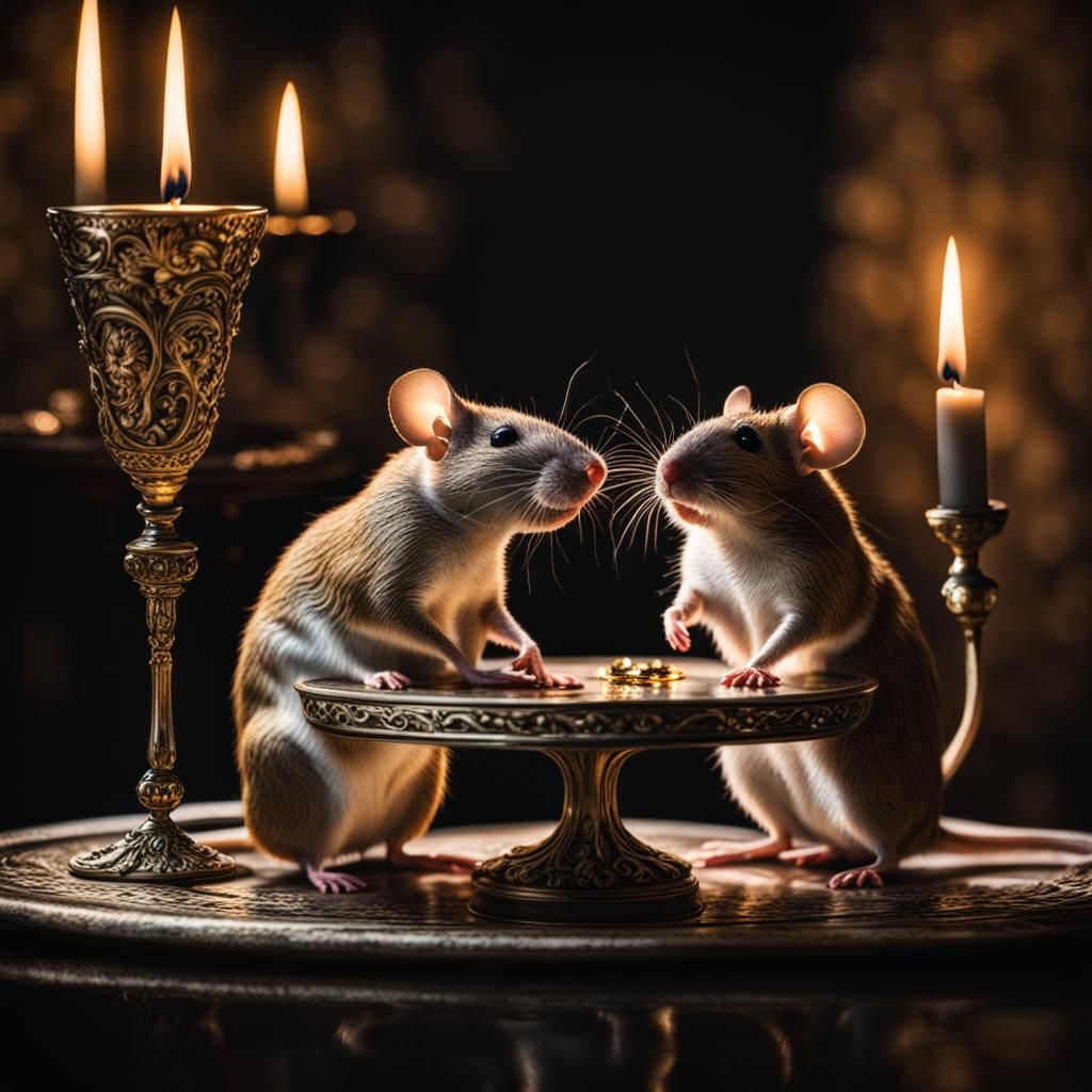 Romantic Mouse Couple's Candlelight Dinner