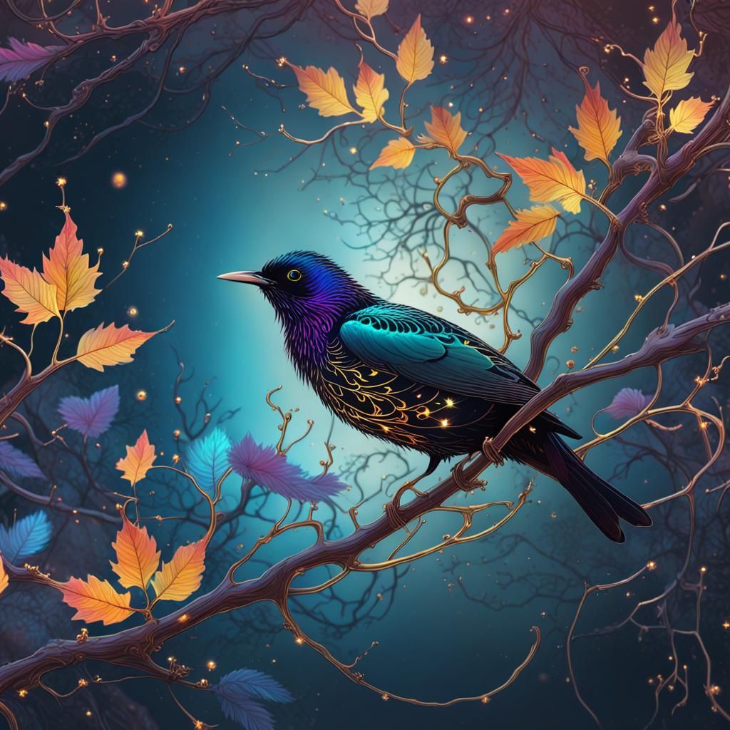 Bioluminescent Amoebae Starlings in Fantasy Nature