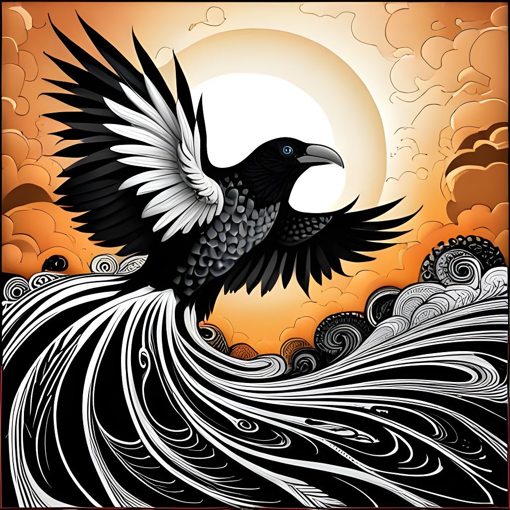 Intricate Raven Zentangle in Black and White