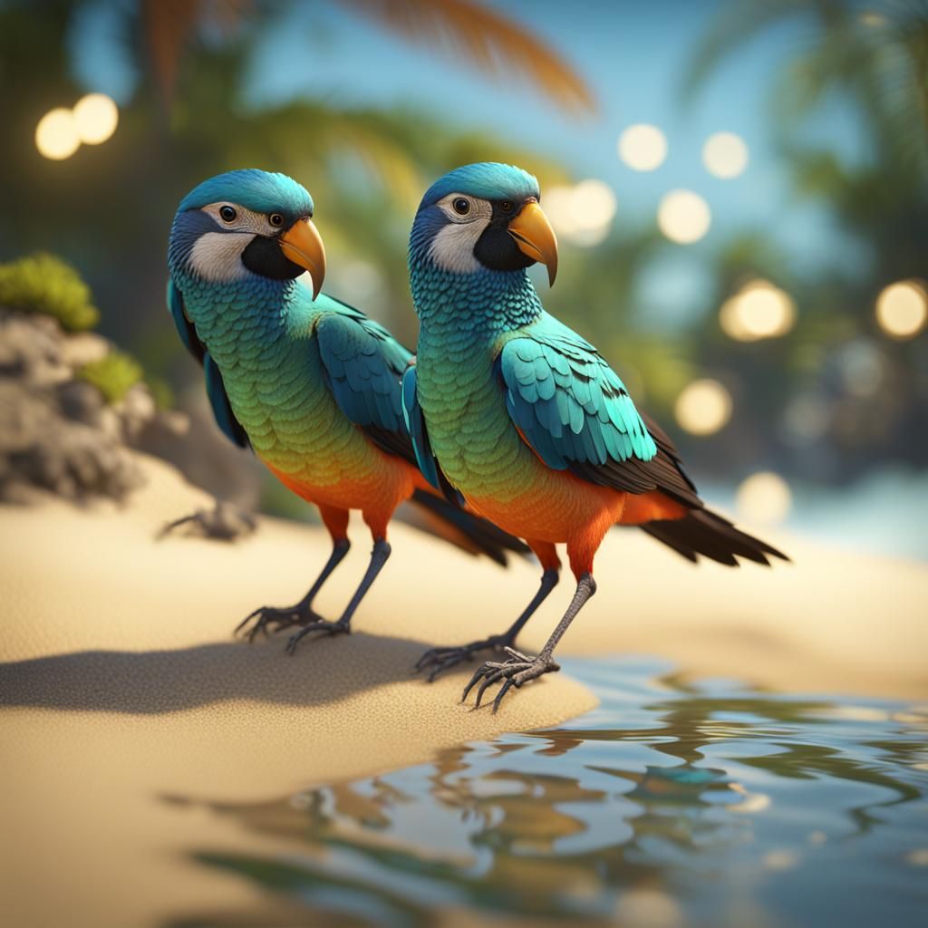 Tropical Birds by a Twinkling Sea