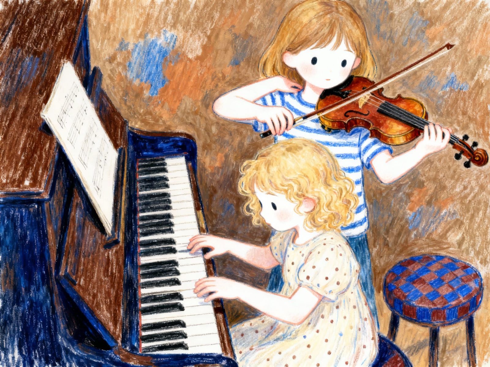 Children Playing Music Together in Pastel Style