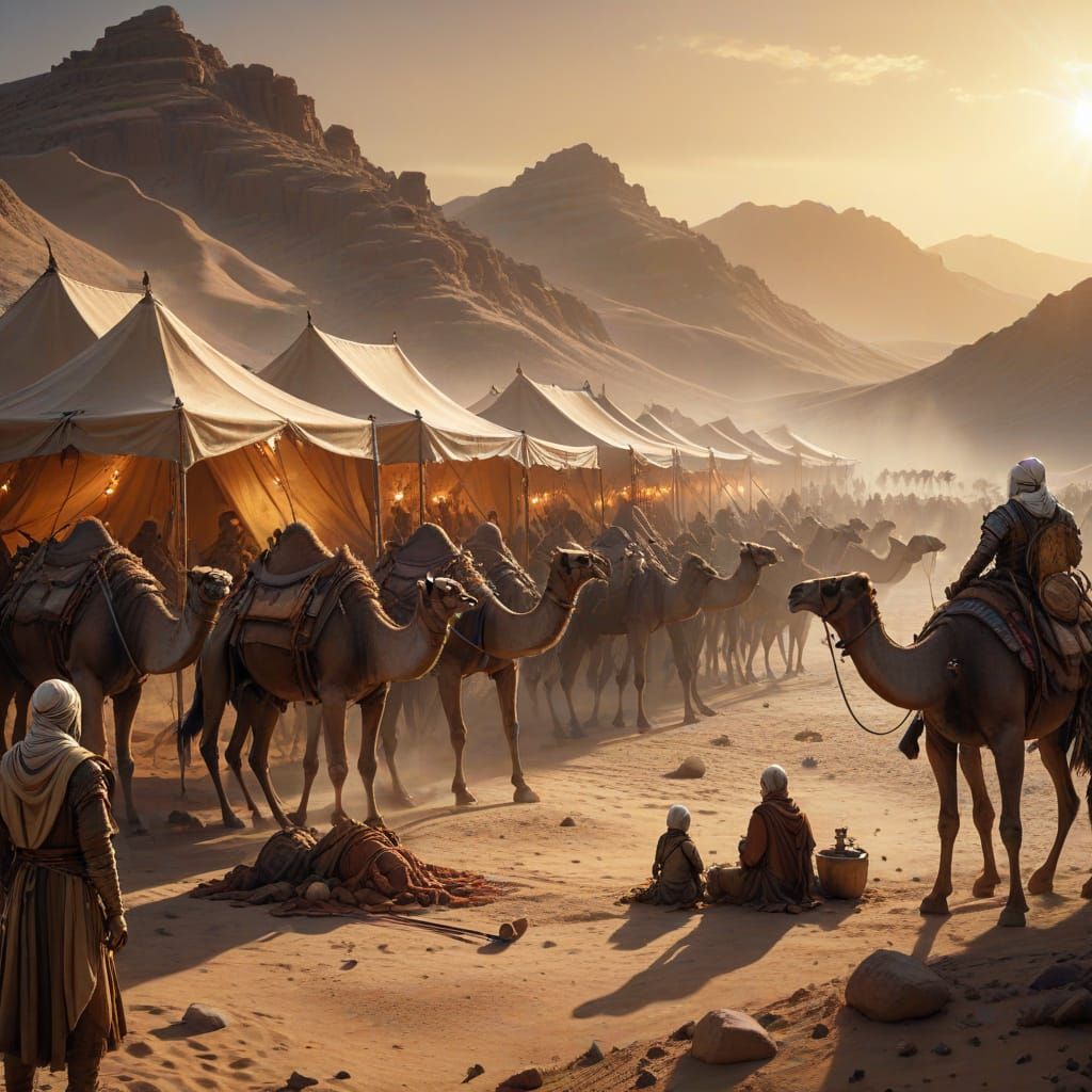 Persian Immortals in Golden Desert Sunset