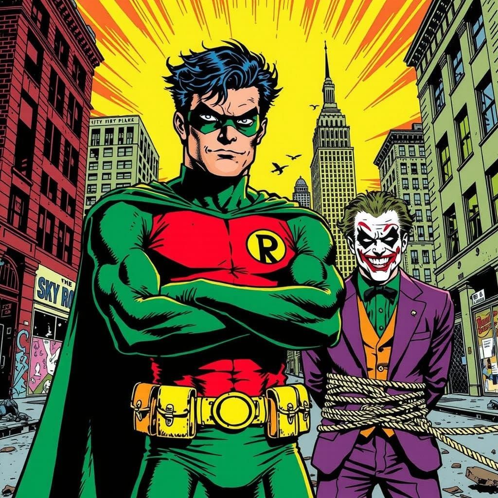 Robin Triumphs Over Joker in Comic Book Style