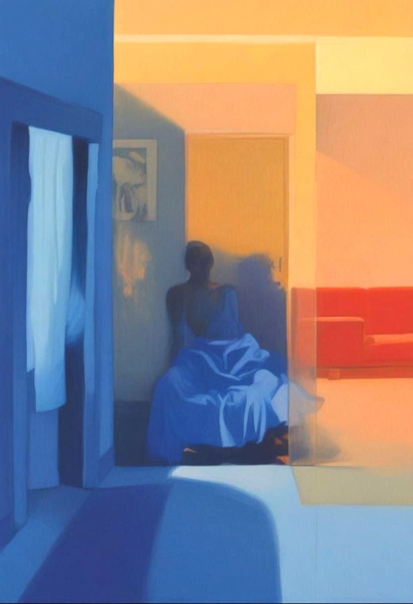 Surreal Indoor Scene with Person and Unsettling Light