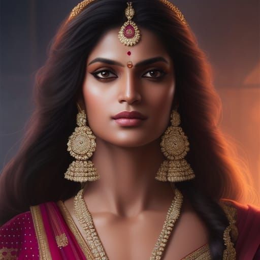 Portrait of Gorgeous Indian Woman in Digital Art